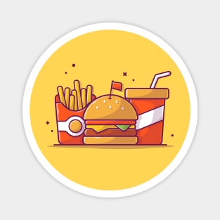 Burger, French fries And Soft Drink Cartoon Magnet